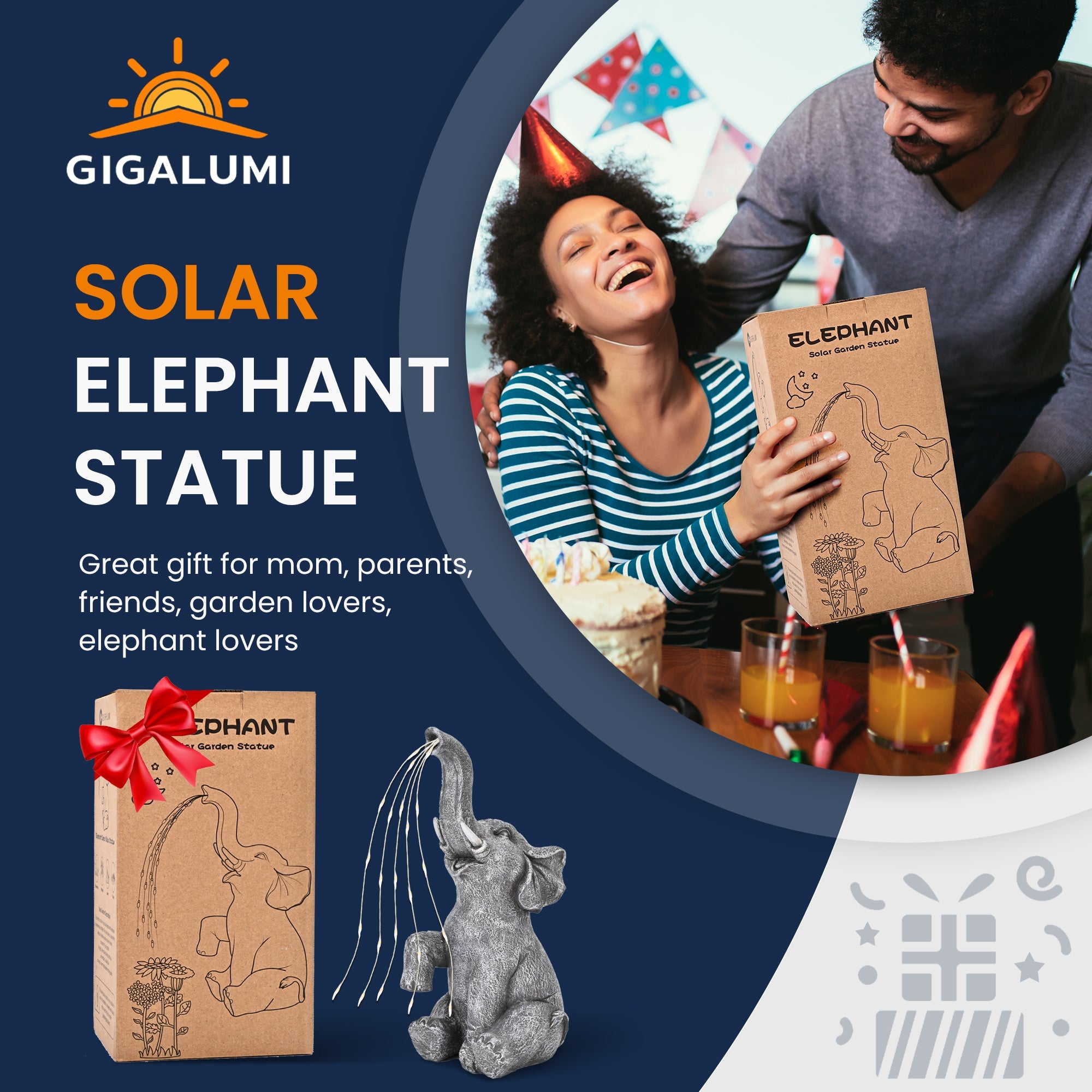 Gigalumi Solar Outdoor Elephant Statue (1 Pack)
