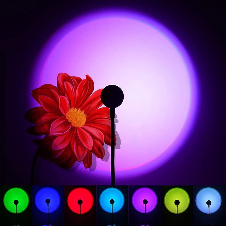 NNEOBA 1x USB Sunset Lamp LED Rainbow Neon Night Light Projector Photography Wall Atmosphere Lighting for Bedroom Home Room Decor Gift