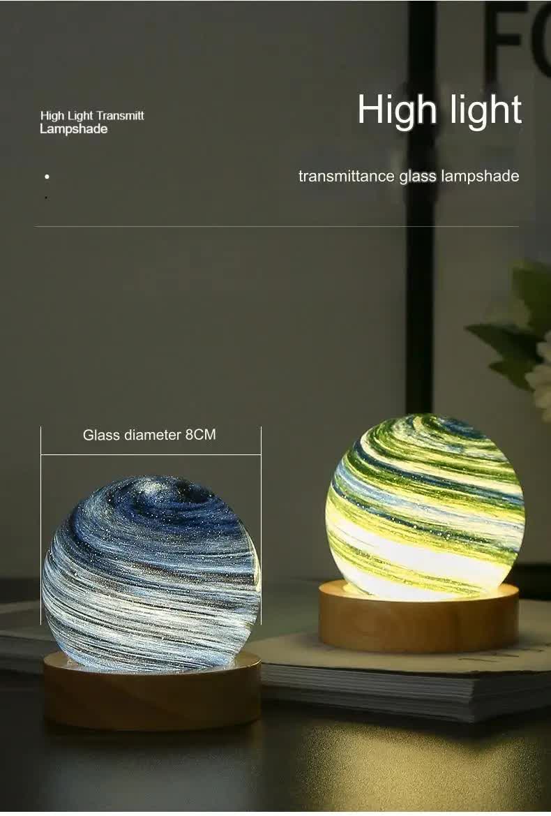NNEDSZ Sunset LED Planet Night Light with Wooden Base, USB Rechargeable